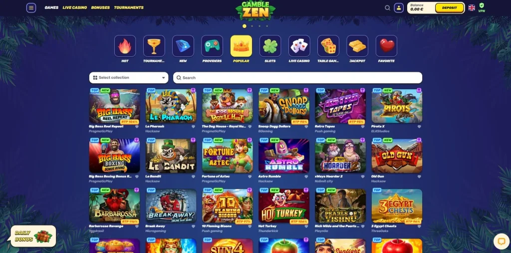 Gamblezen spelutbud